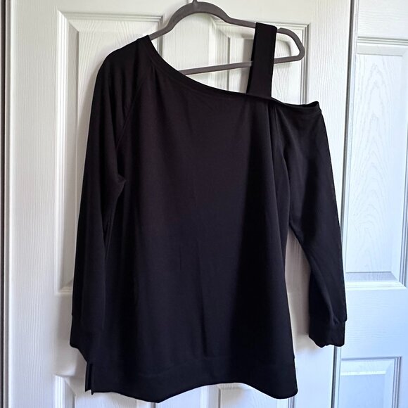 Lane Bryant LIVI Women's Plus 14 / 16 Black Asymmetric Off Shoulder Sweatshirt - Picture 1 of 8